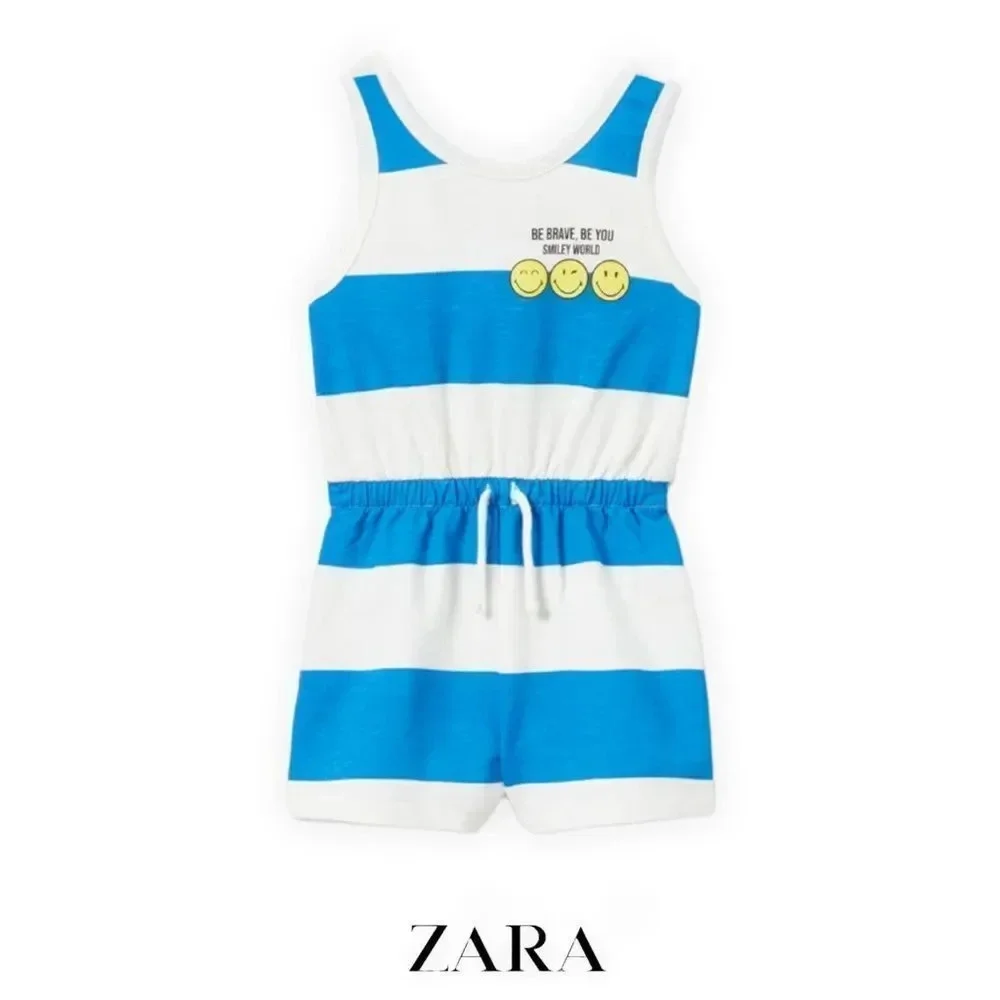 ZARA Kids Blue White SmileyWorld Happy Collection Jumpsuit NWT 6 7 12